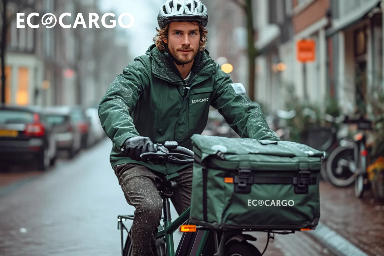 EcoCargo branded delivery cyclist